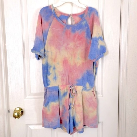 Pink Lily - Tie Dye Romper "Think a Happy Thought" - Picture 4 of 10